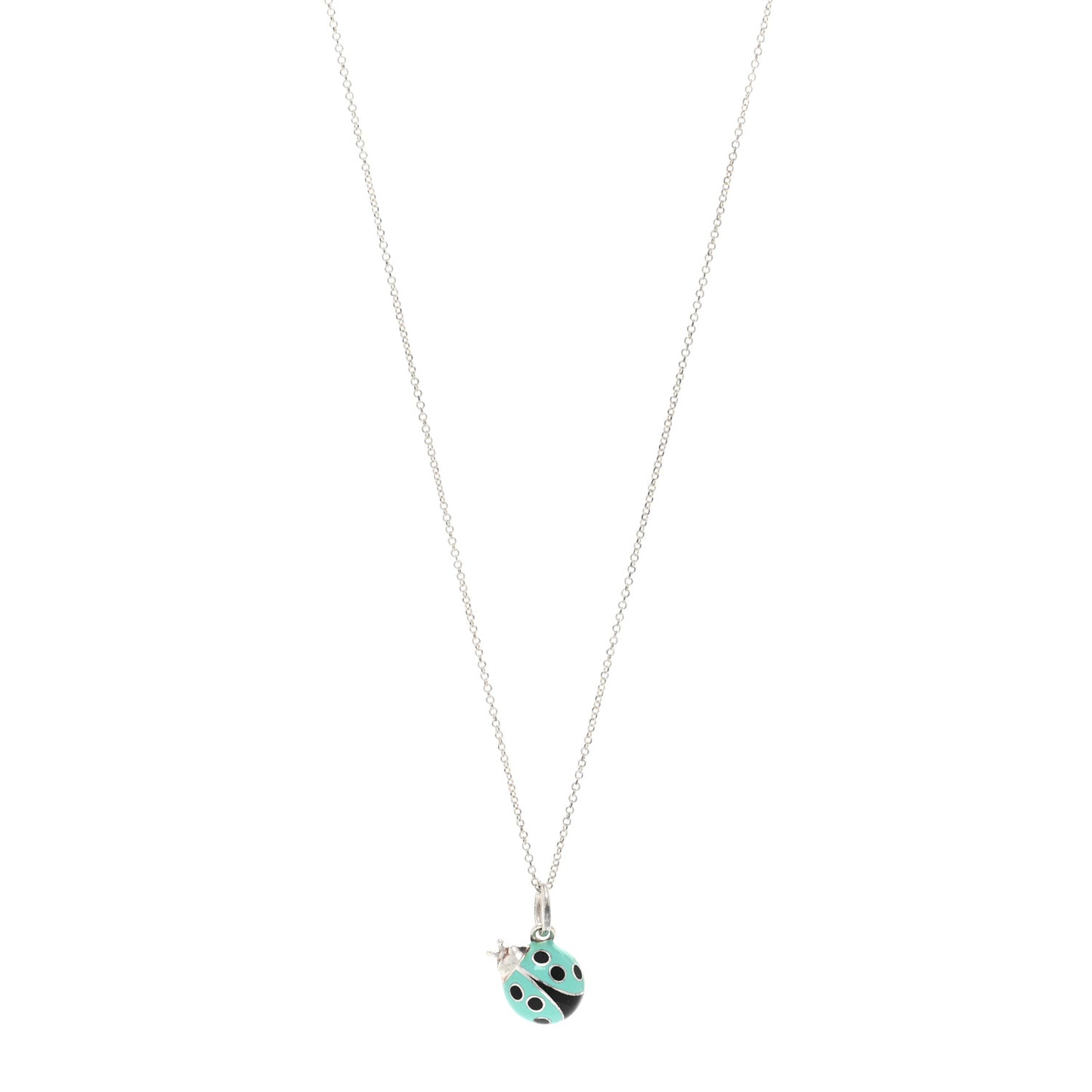 Sterling Silver Enamel Ladybug Pendant Necklace Blue Black