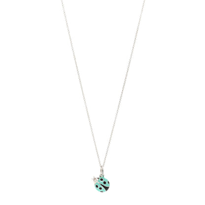 Tiffany Sterling Silver Enamel Ladybug Pendant Necklace Blue Black 1 of 4