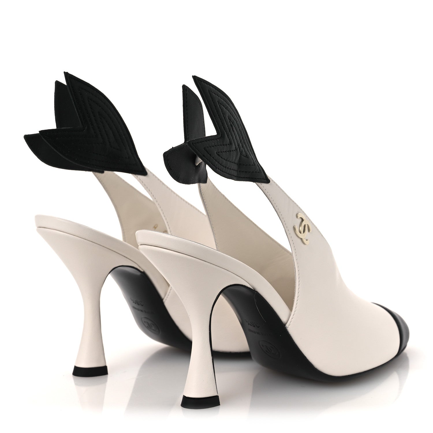 Chanel Lambskin Slingback Pumps 36.5 White Black 5 of 12