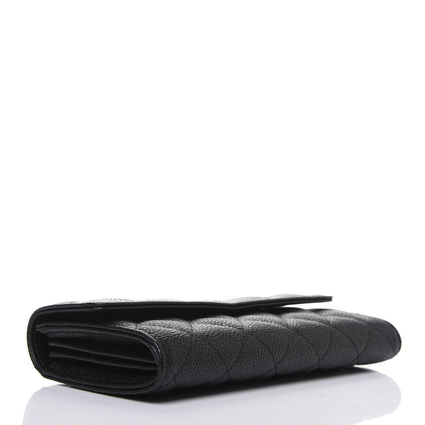 Caviar Quilted Large Gusset Flap Wallet Black