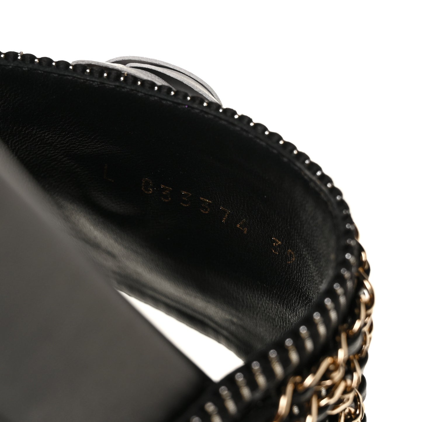 Calfskin Chain Camellia Flat Sandals 39 Black