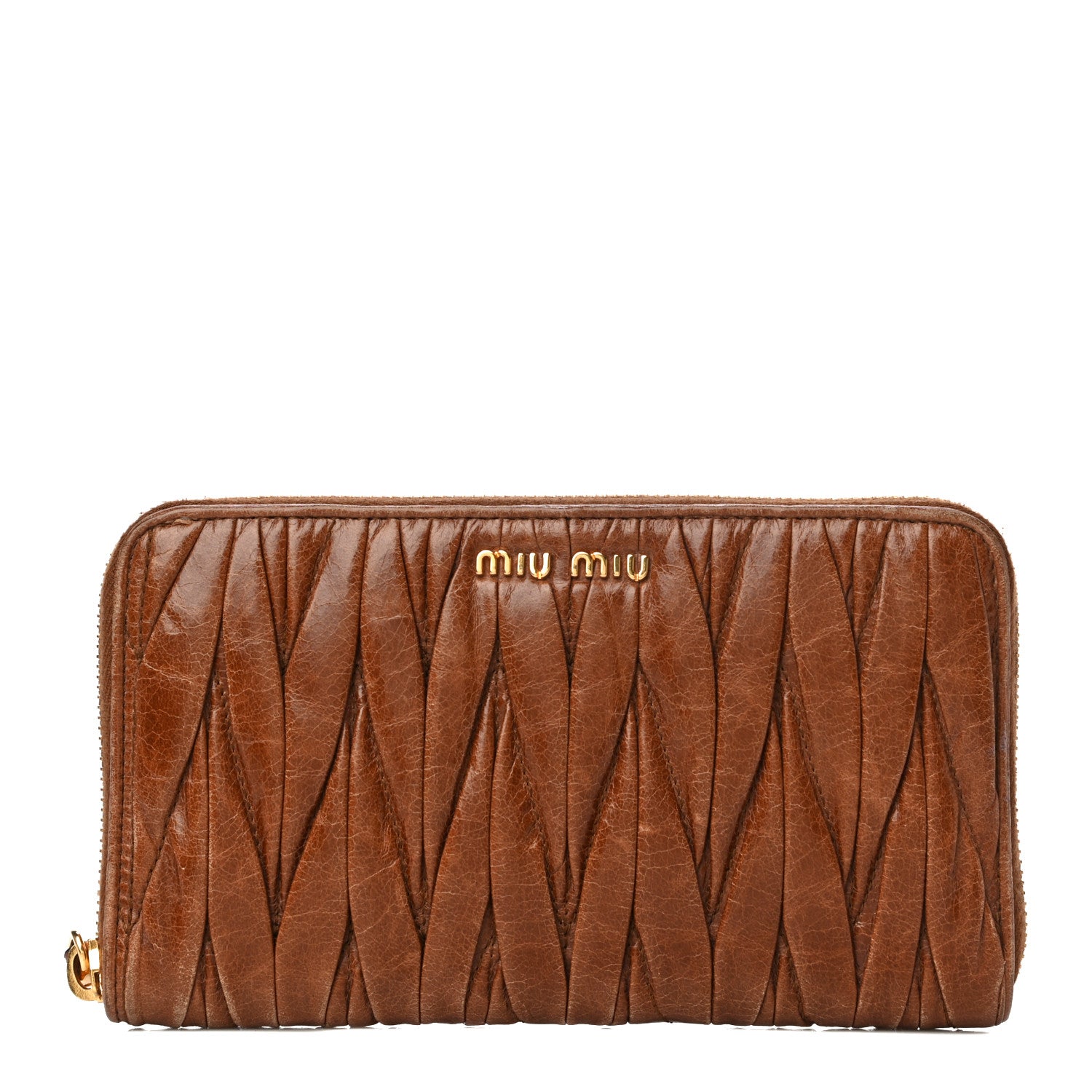 Miu Miu Matelasse Zip Around Wallet Brown 1 of 24