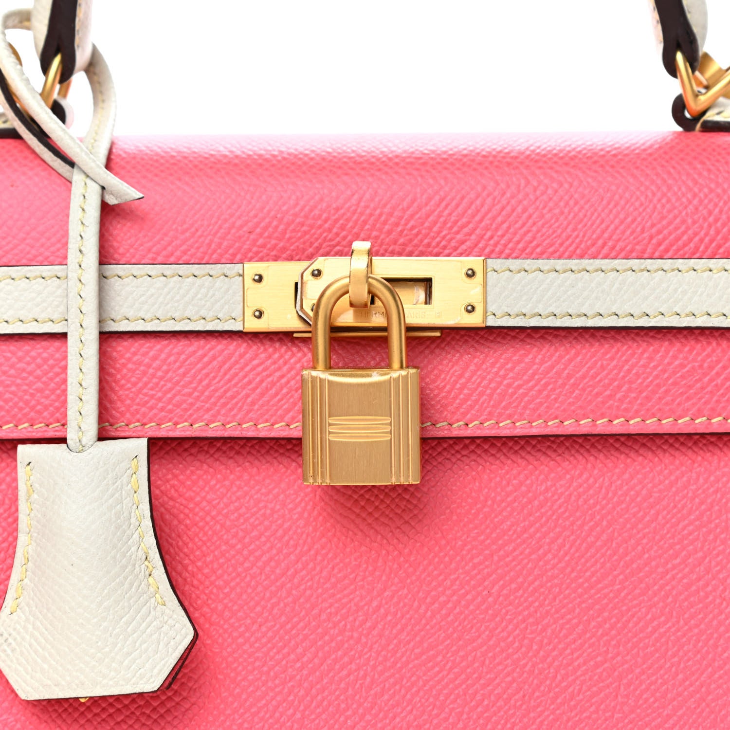 Hermes Epsom Bi-Color Horseshoe Kelly Sellier 25 Rose Azalee Craie 8 of 13