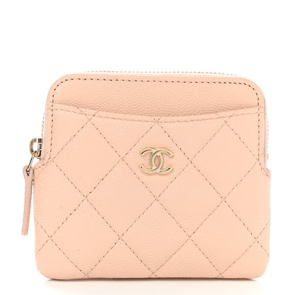 Chanel Caviar Quilted Zip Card Holder Wallet Light Beige 1 of 8