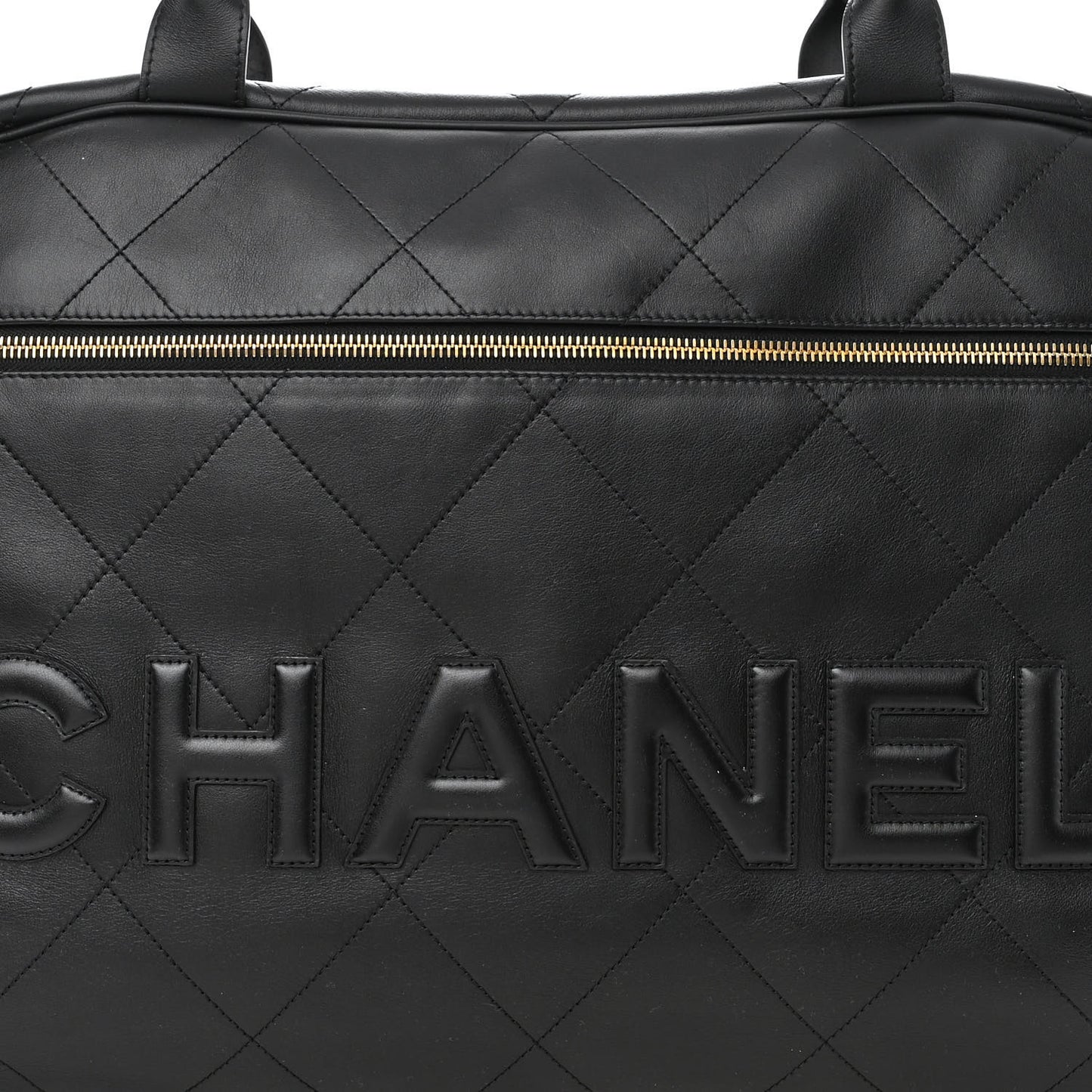 Calfskin Stitched Maxi Logo Bowling Bag Black