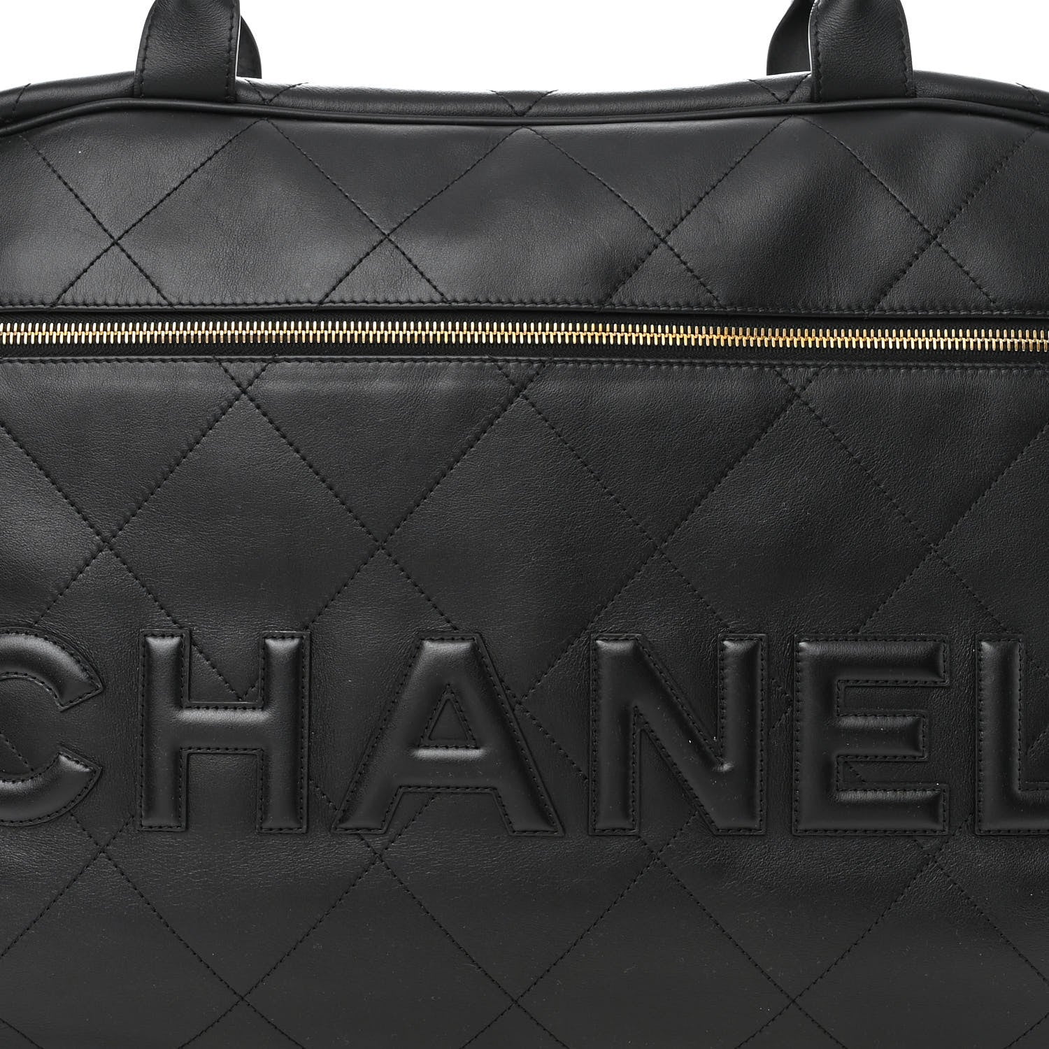 Chanel Calfskin Stitched Maxi Logo Bowling Bag Black 7 of 10