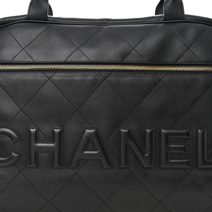 Chanel Calfskin Stitched Maxi Logo Bowling Bag Black 7 of 10