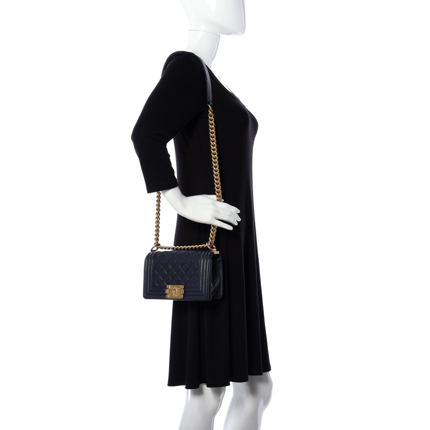 Caviar Quilted Small Boy Flap Navy
