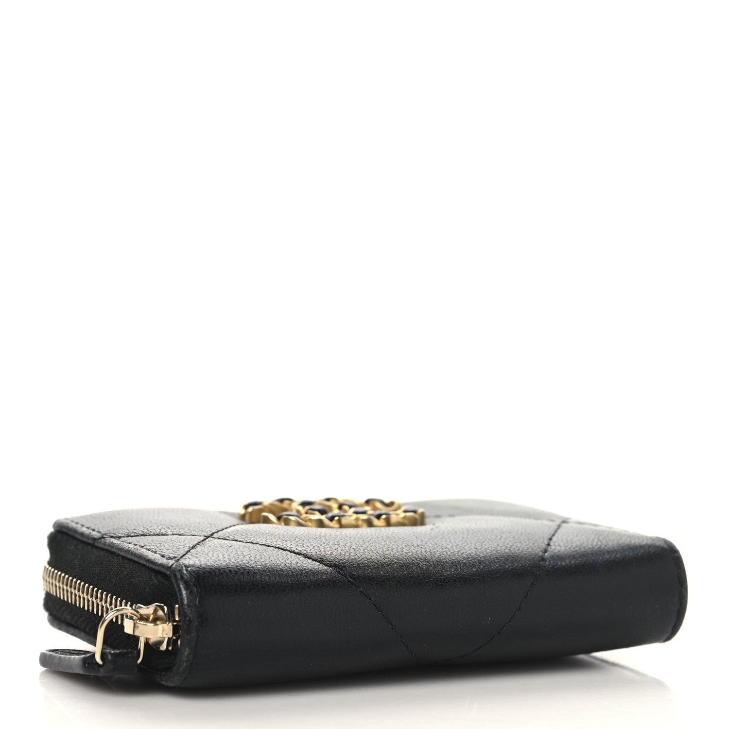 Chanel Lambskin Quilted Chanel 19 Zip Around Coin Purse Wallet Black 4 of 11