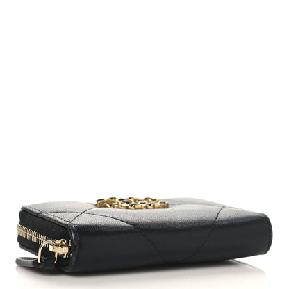 Chanel Lambskin Quilted Chanel 19 Zip Around Coin Purse Wallet Black 4 of 11