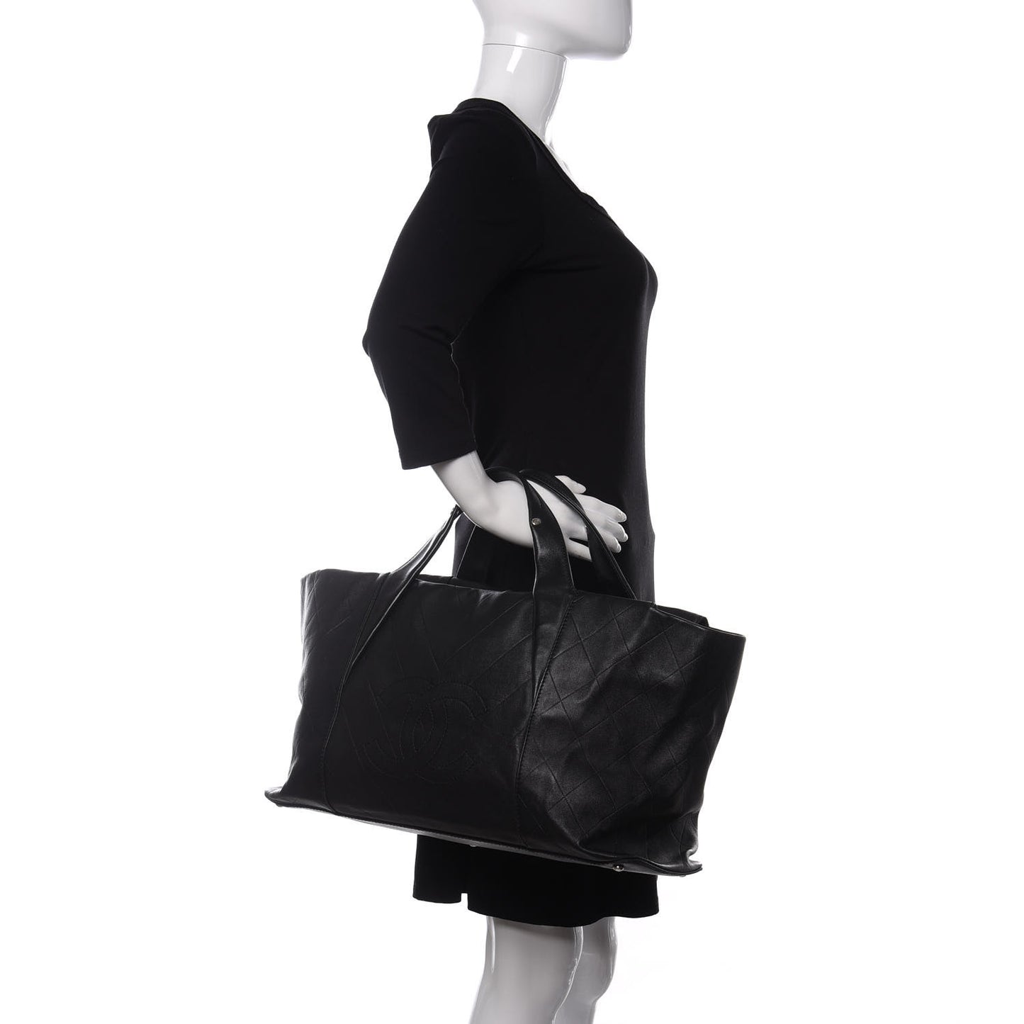 Calfskin Chevron CC All Day Long Tote Black