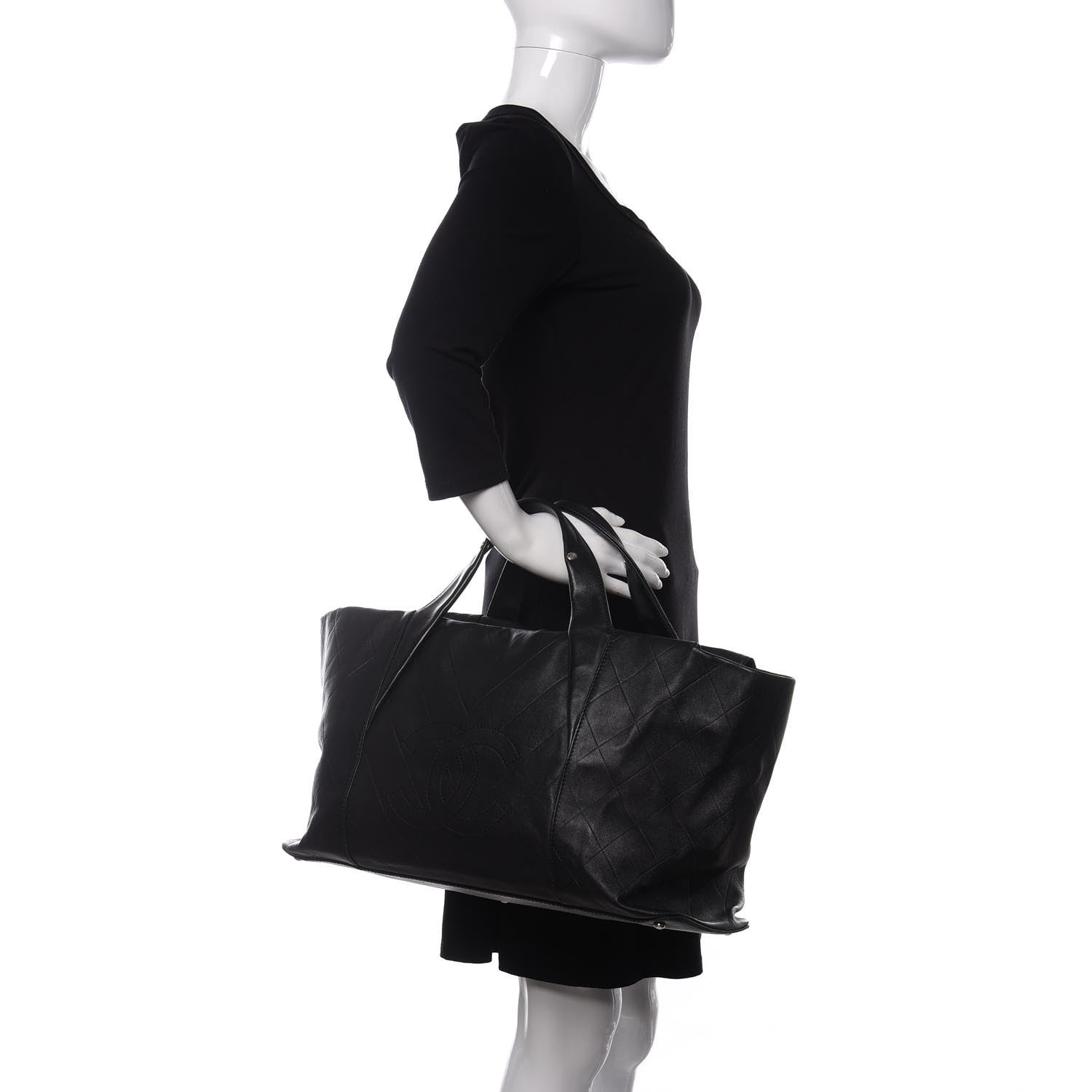 Chanel Calfskin Chevron CC All Day Long Tote Black 2 of 10