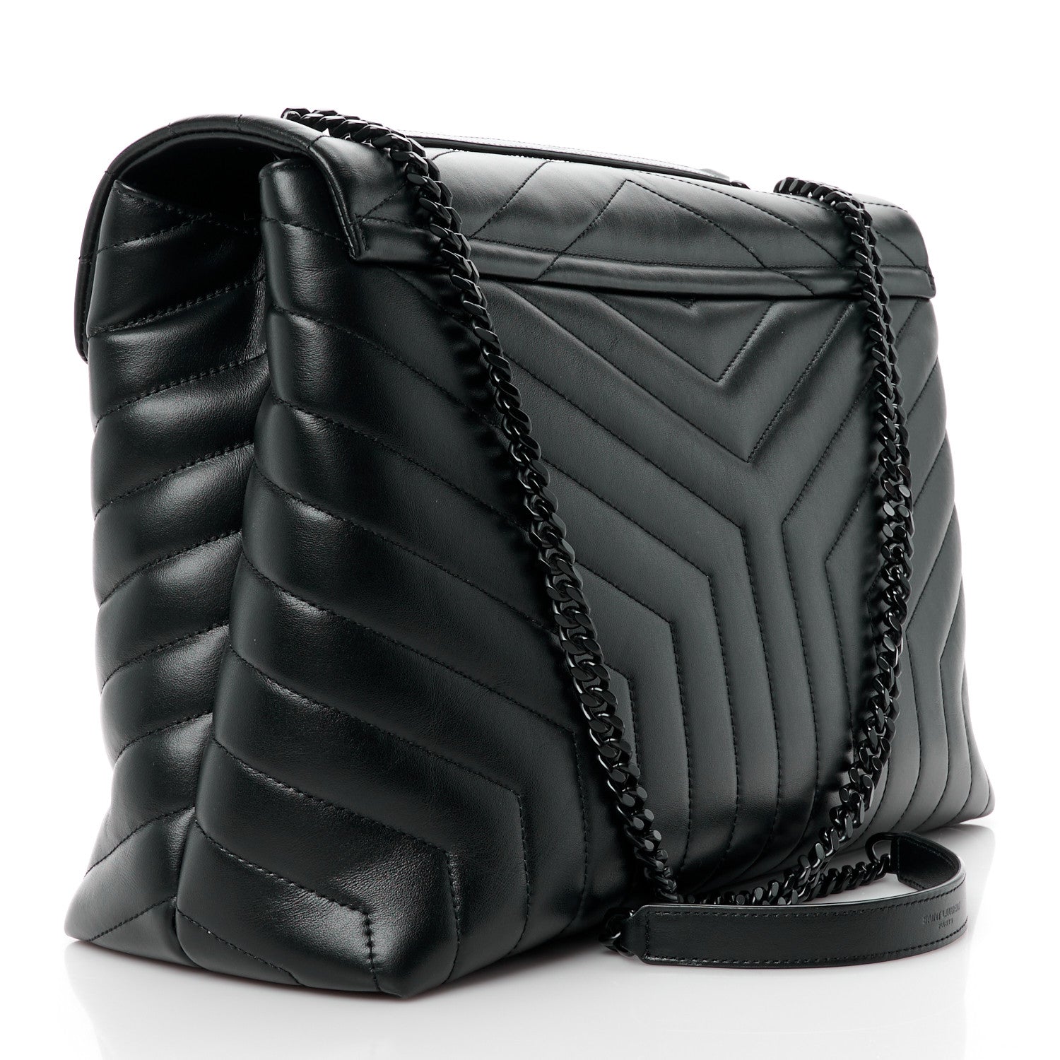 Saint Laurent Calfskin Y Quilted Monogram Monochrome Large Loulou Chain Satchel Black 3 of 12