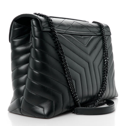 Saint Laurent Calfskin Y Quilted Monogram Monochrome Large Loulou Chain Satchel Black 3 of 12