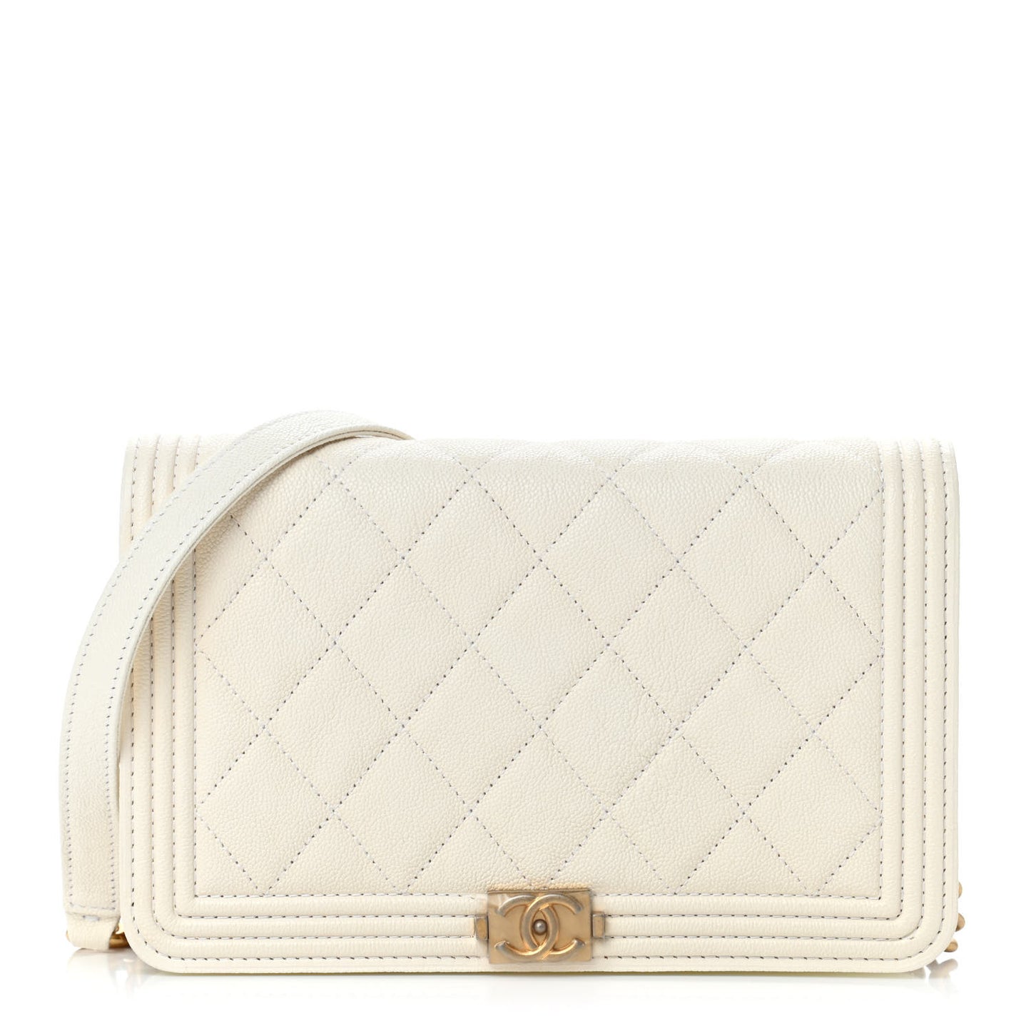 Caviar Quilted Boy Wallet On Chain WOC White