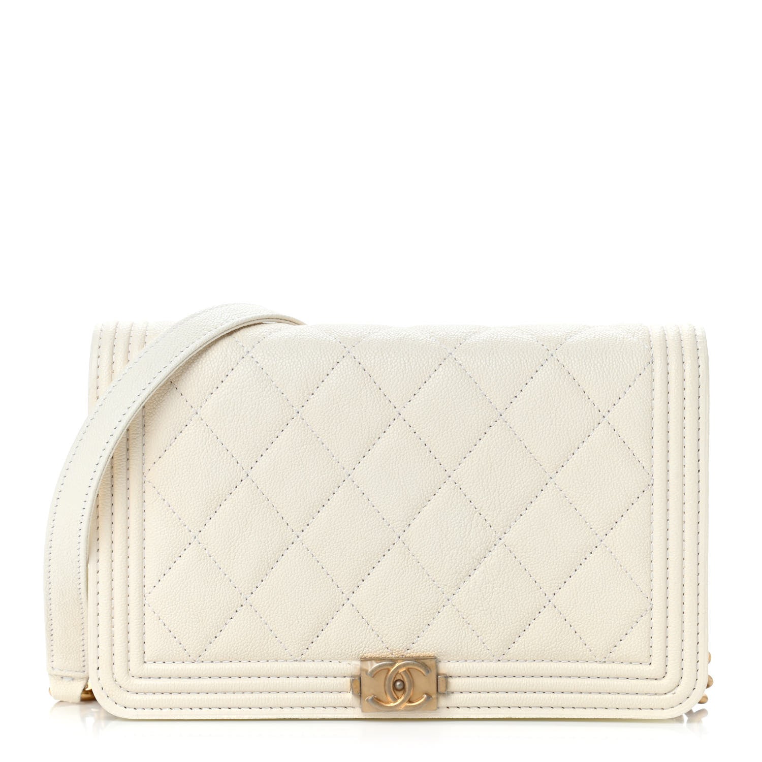 Chanel Caviar Quilted Boy Wallet On Chain WOC White 1 of 11