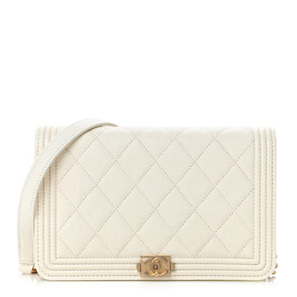 Chanel Caviar Quilted Boy Wallet On Chain WOC White 1 of 11