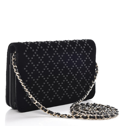 Chanel Velvet Studded Wallet On Chain WOC Black 3 of 16