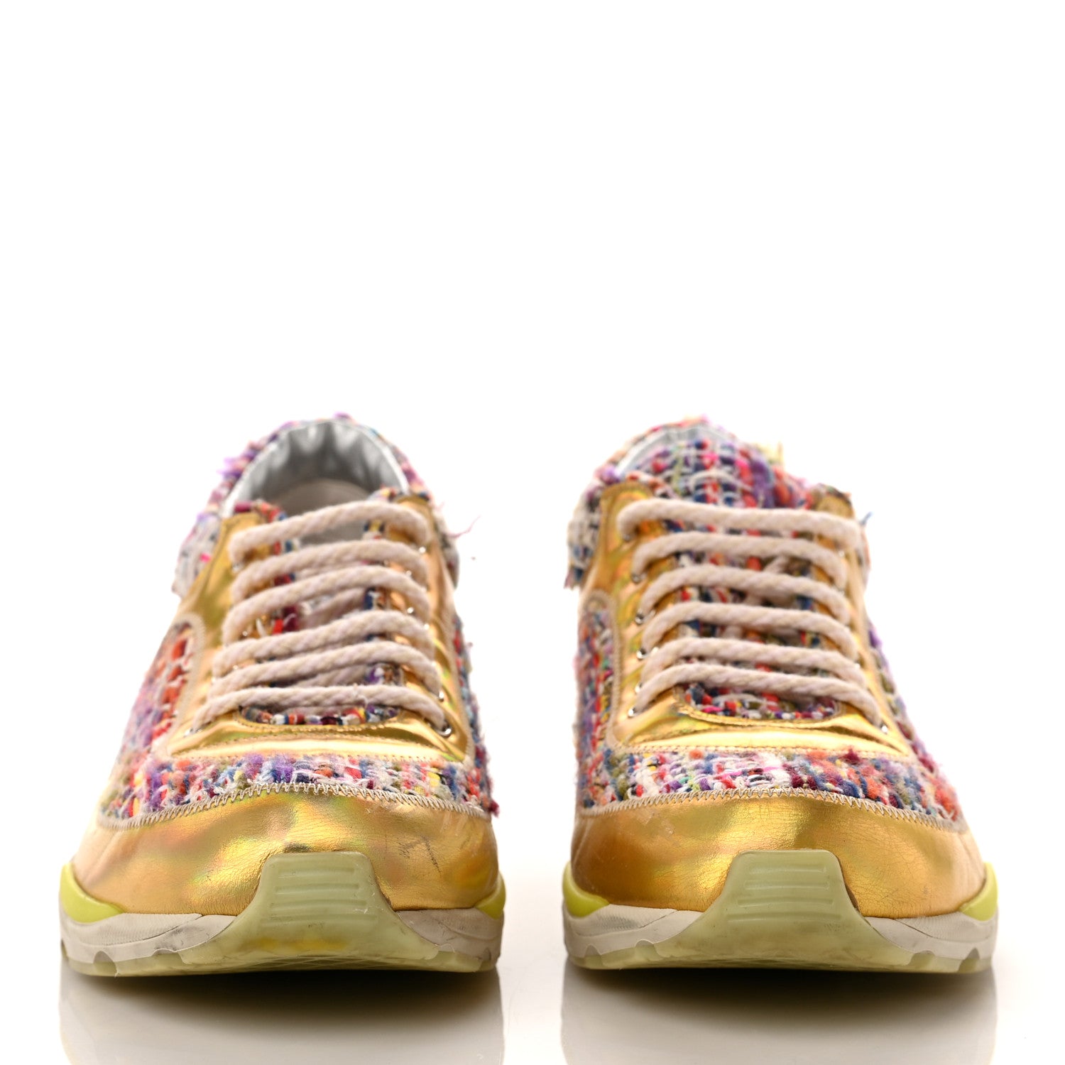 Chanel Tweed Lambskin Runway Sneakers 39 Silver Multicolor 2 of 9