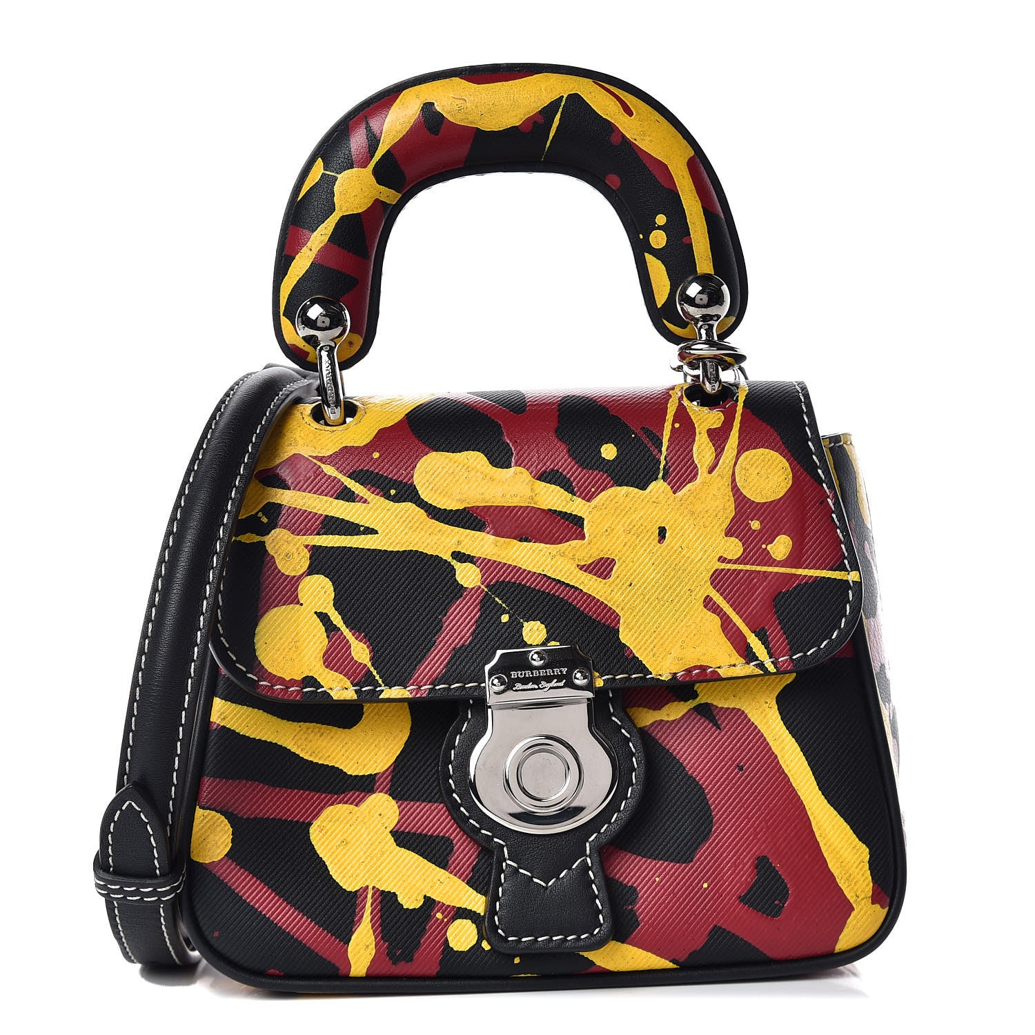 Burberry Trench Calfskin Splash Print Mini DK88 Top Handle Bag Black 1 of 10