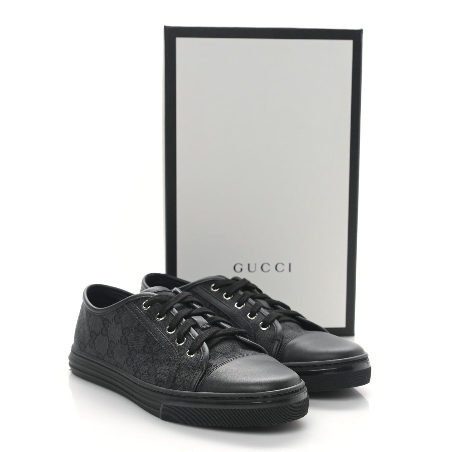 GG Monogram Calfskin Womens Low Top Sneakers 38 Piombo Black