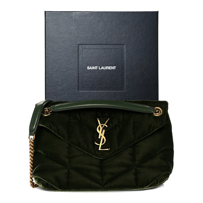 Saint Laurent Velvet Quilted Small Loulou Puffer Monogram Chain Satchel Kaki Musk 12 of 12
