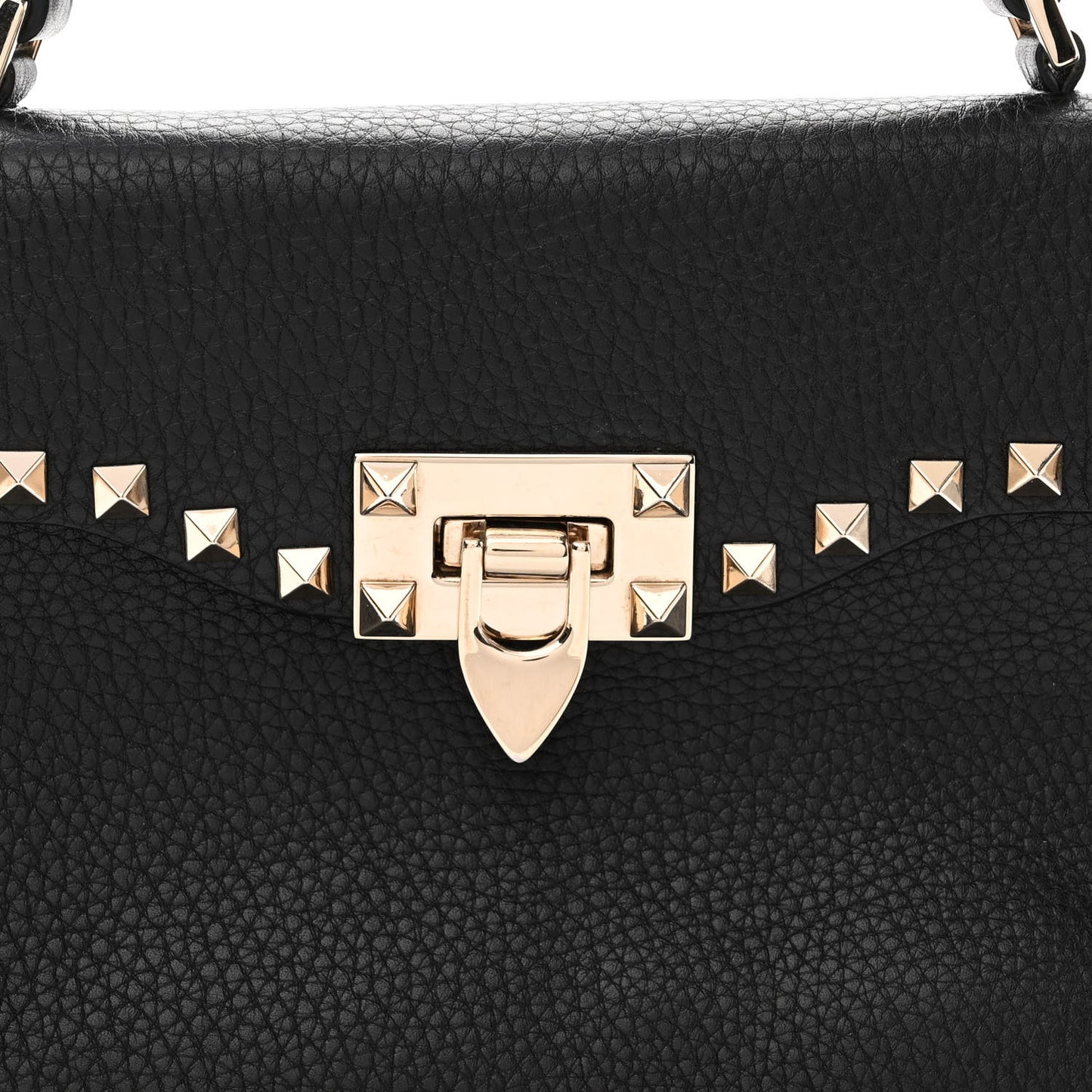 Pebbled Calfskin Small Rockstud Single Handle Flap Bag Black