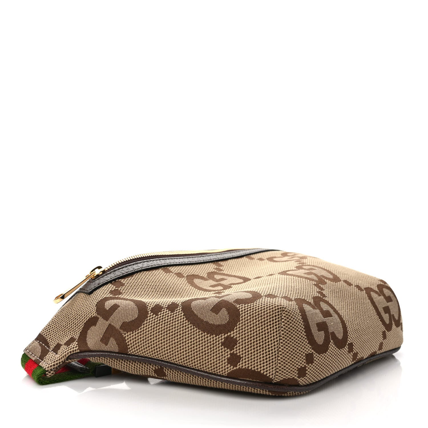 Gucci Monogram Jumbo GG Textured Dollar Calfskin Web Belt Bag Camel Ebony New Acero 4 of 8