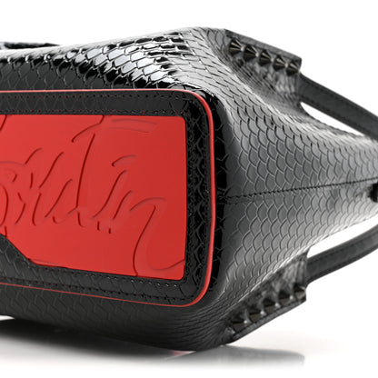 Christian Louboutin Patent Snakeskin Embossed Spiked Mini Cabarock Shopper Tote Black 10 of 12