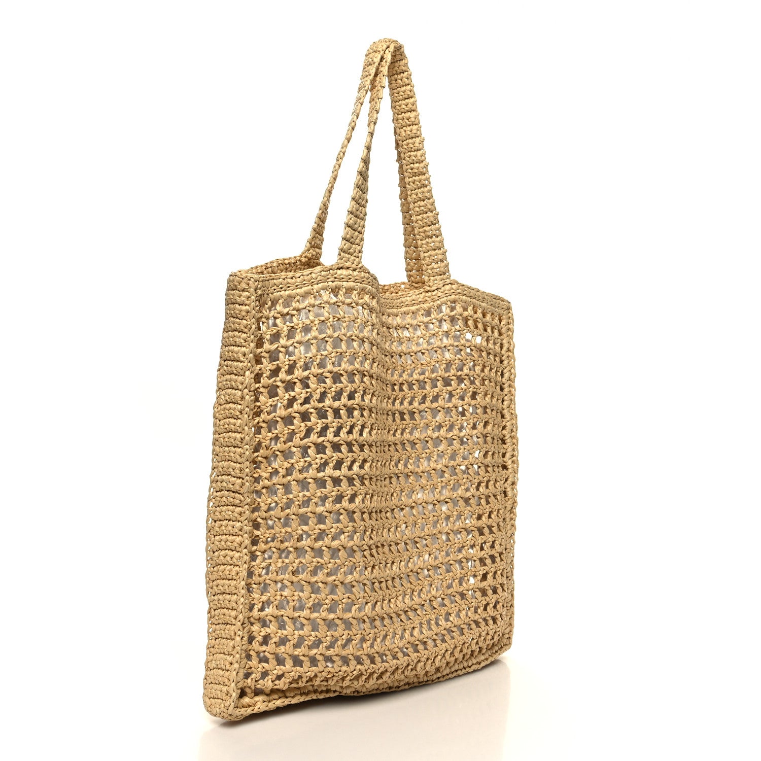 Prada Yarn Raffia Effect Crochet Logo Embroidered Tote Bag Naturale 3 of 9