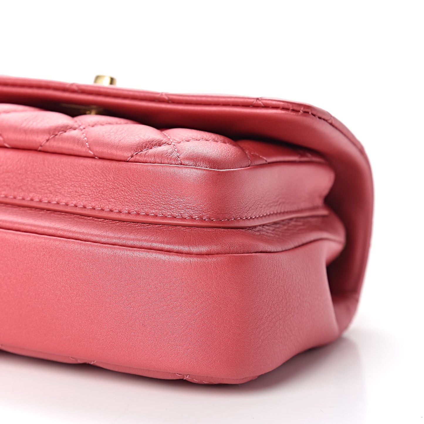 Metallic Calfskin Quilted Handle Flap Bag Dark Pink