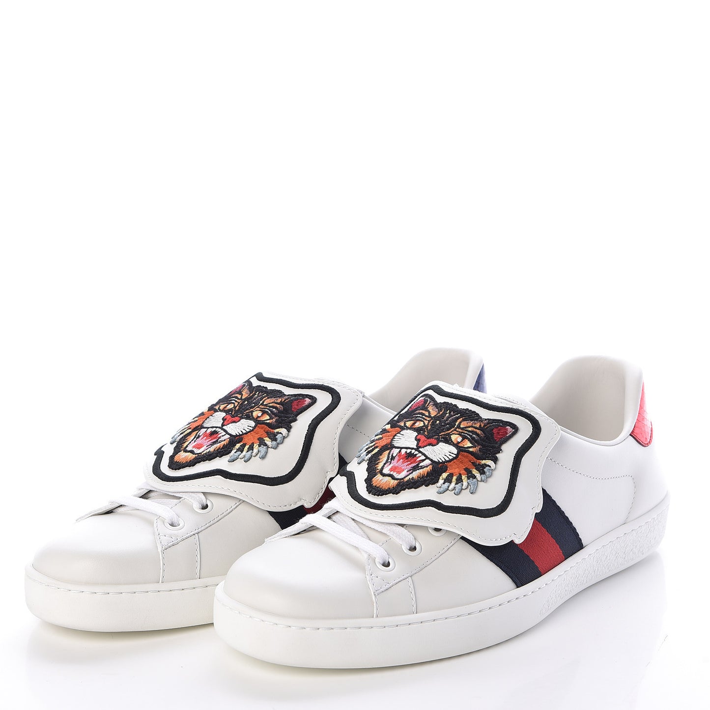 Calfskin Ayers Web Angry Cat Embroidered Mens Ace Sneakers 8.5 White