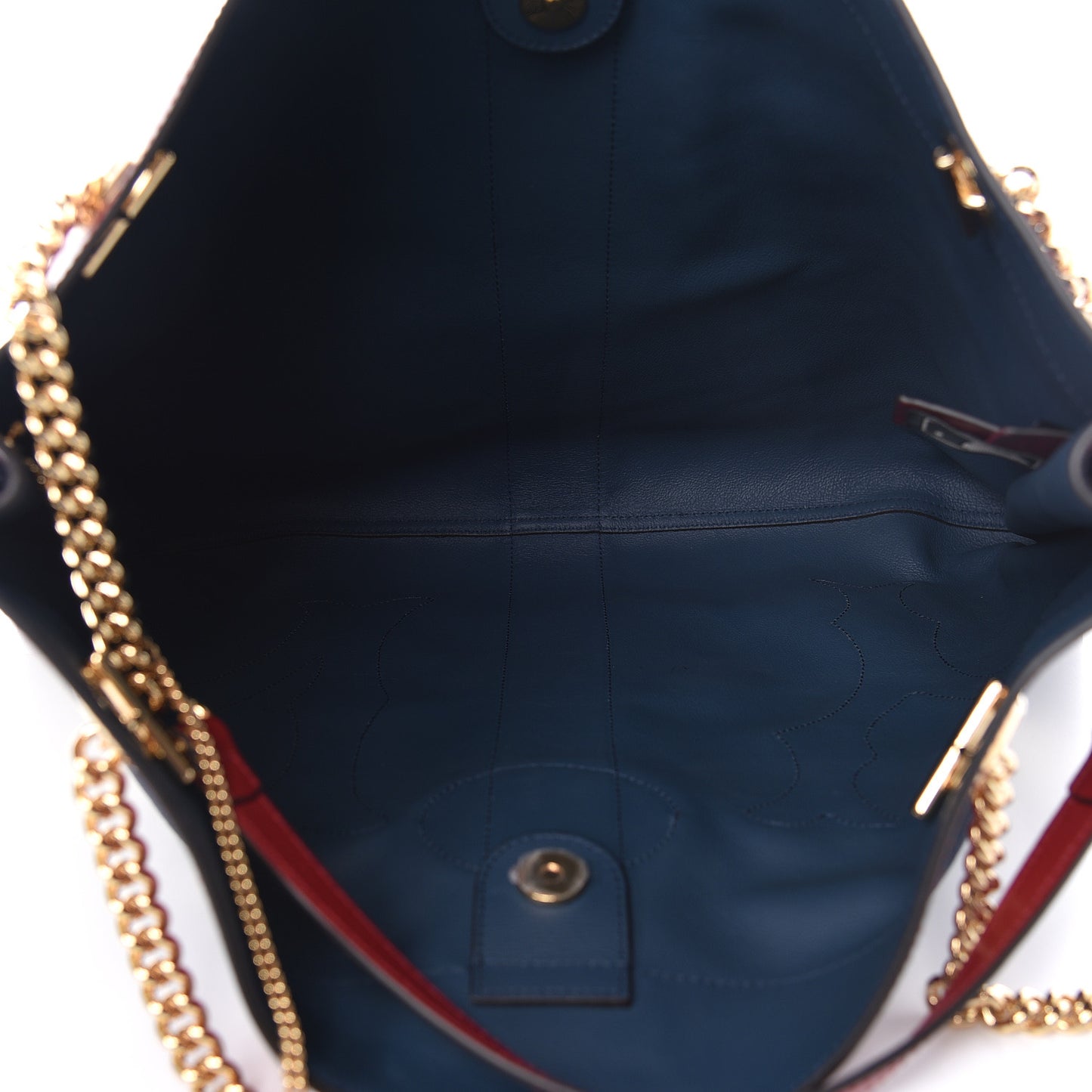 X MLB Suede Calfskin NY Yankees Large Rajah Chain Tote New Blue Romantic Cherry