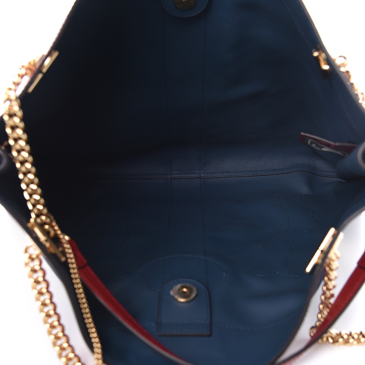 Gucci X MLB Suede Calfskin NY Yankees Large Rajah Chain Tote New Blue Romantic Cherry 8 of 13