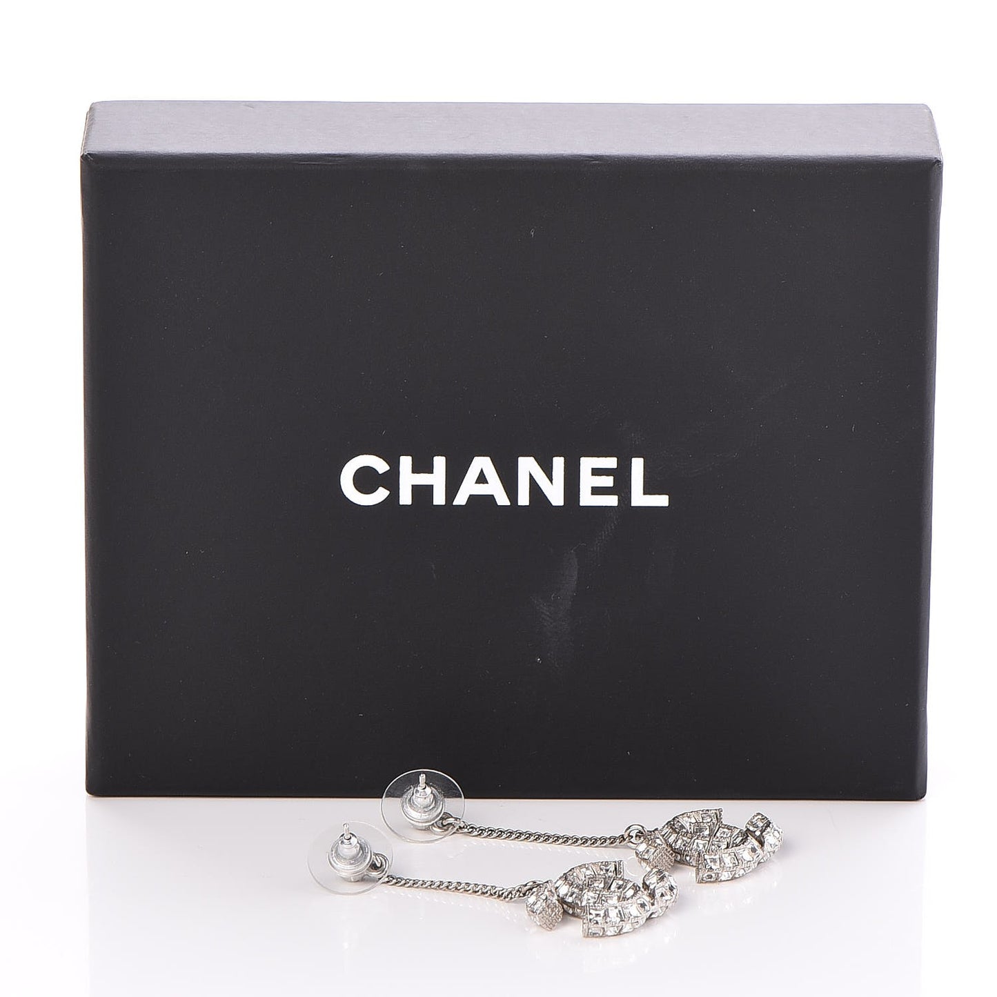 Baguette Crystal CC Dangle Earrings Silver