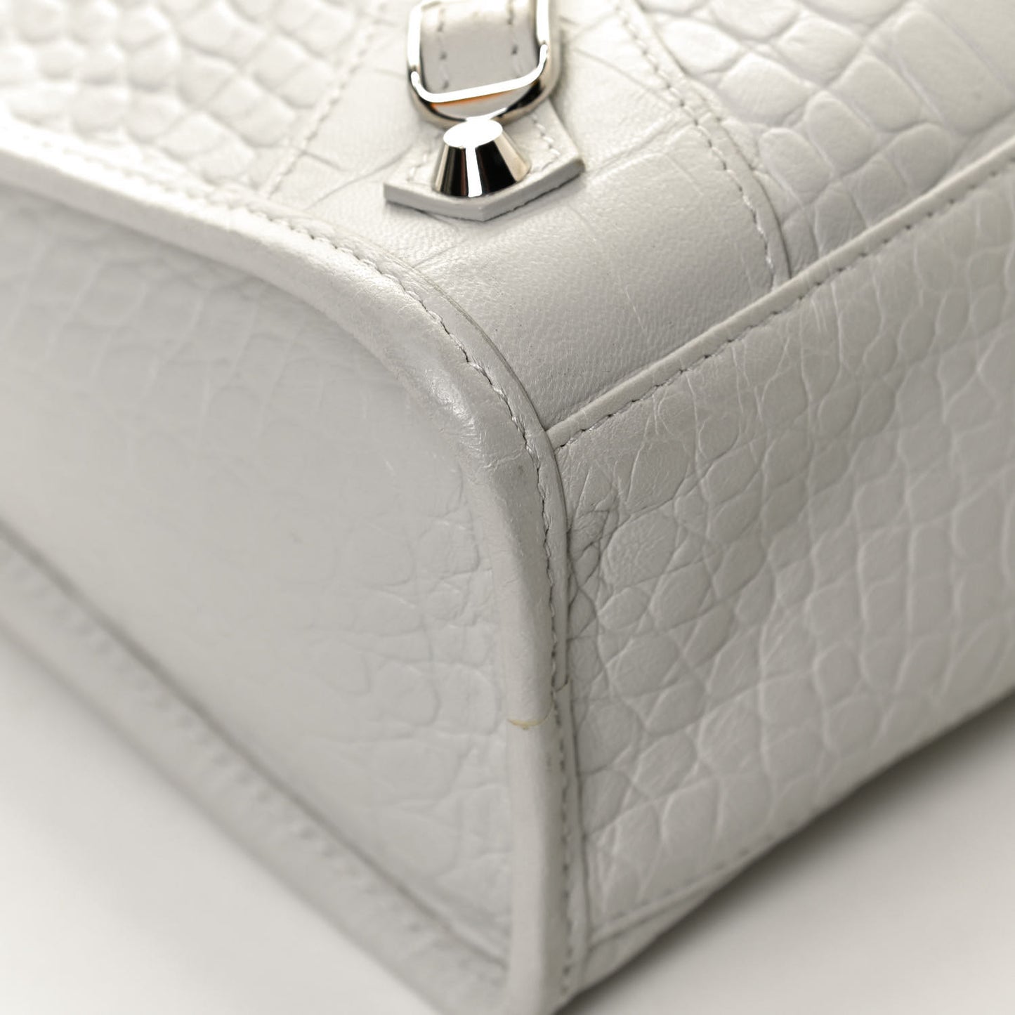 Matte Supple Lambskin Crocodile Embossed Classic Silver Hardware S City White