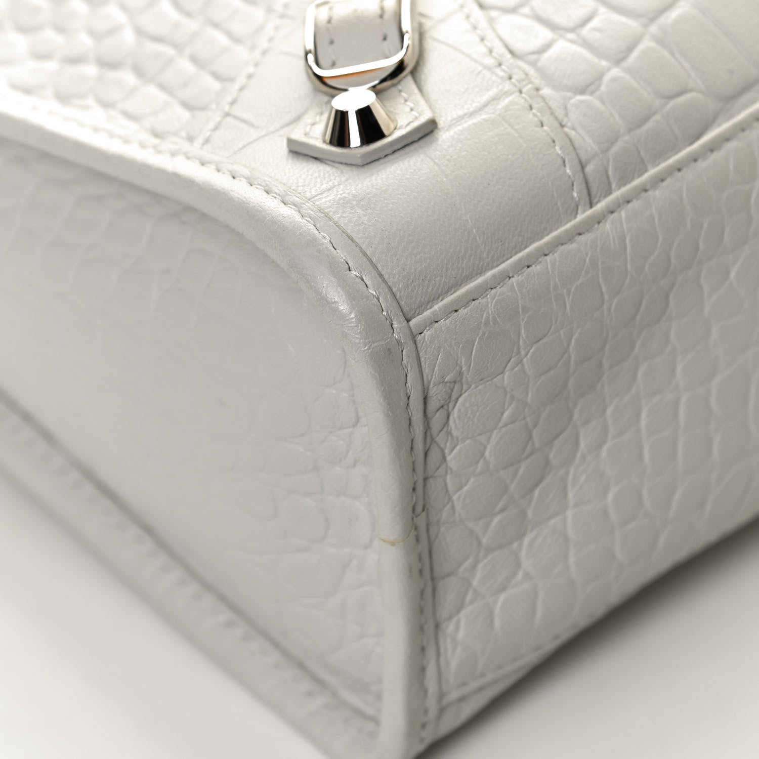 Balenciaga Matte Supple Lambskin Crocodile Embossed Classic Silver Hardware S City White 11 of 11