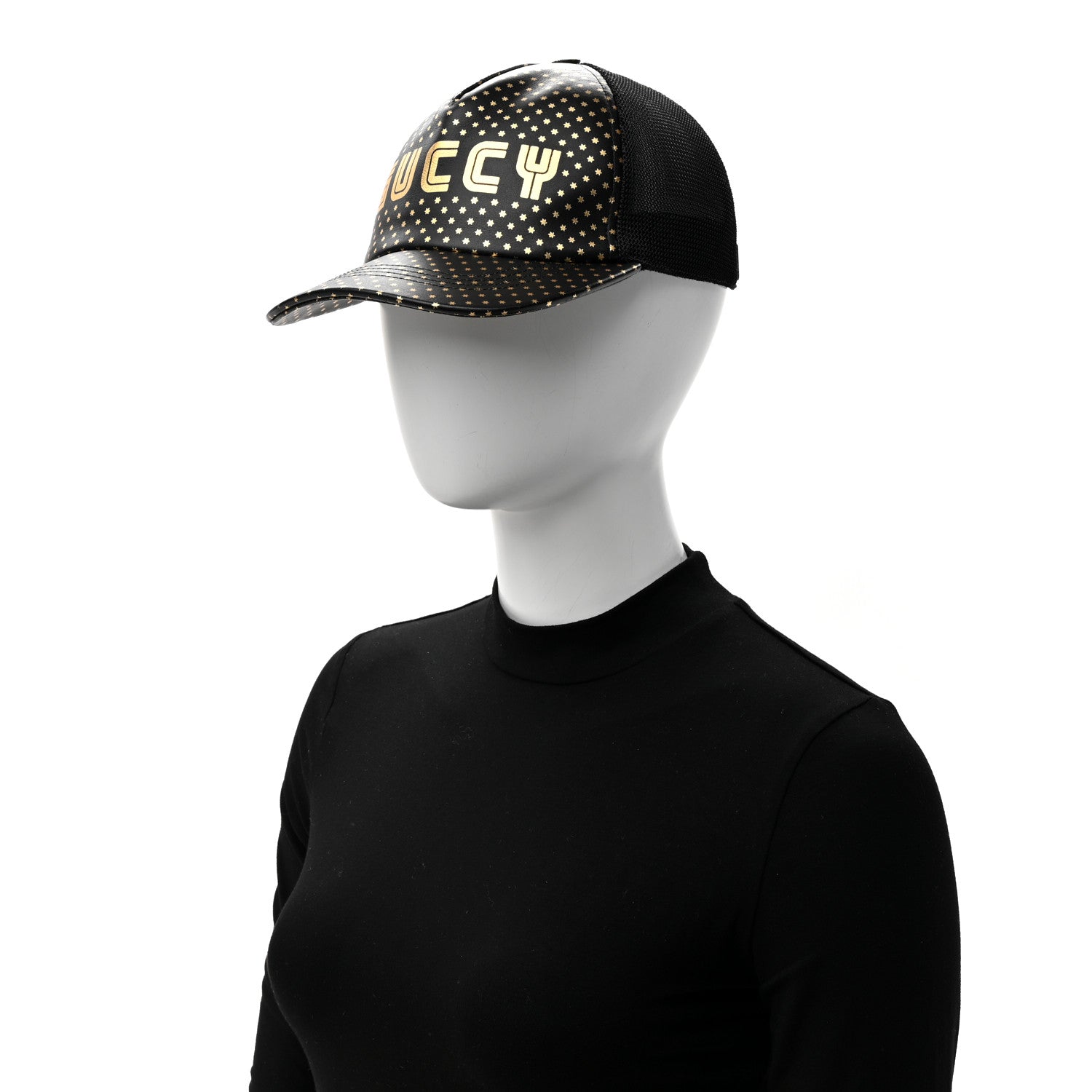 Gucci X SEGA Calfskin GUCCY Stars Baseball Hat M Black Gold 2 of 9