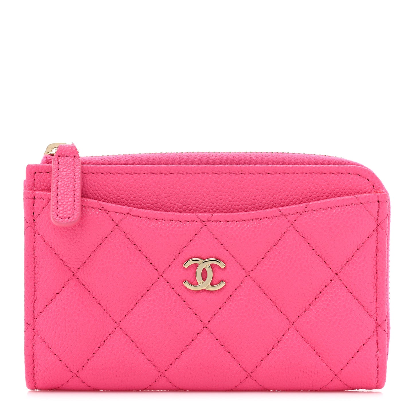 Caviar Quilted CC Zip Around Card Holder Pink