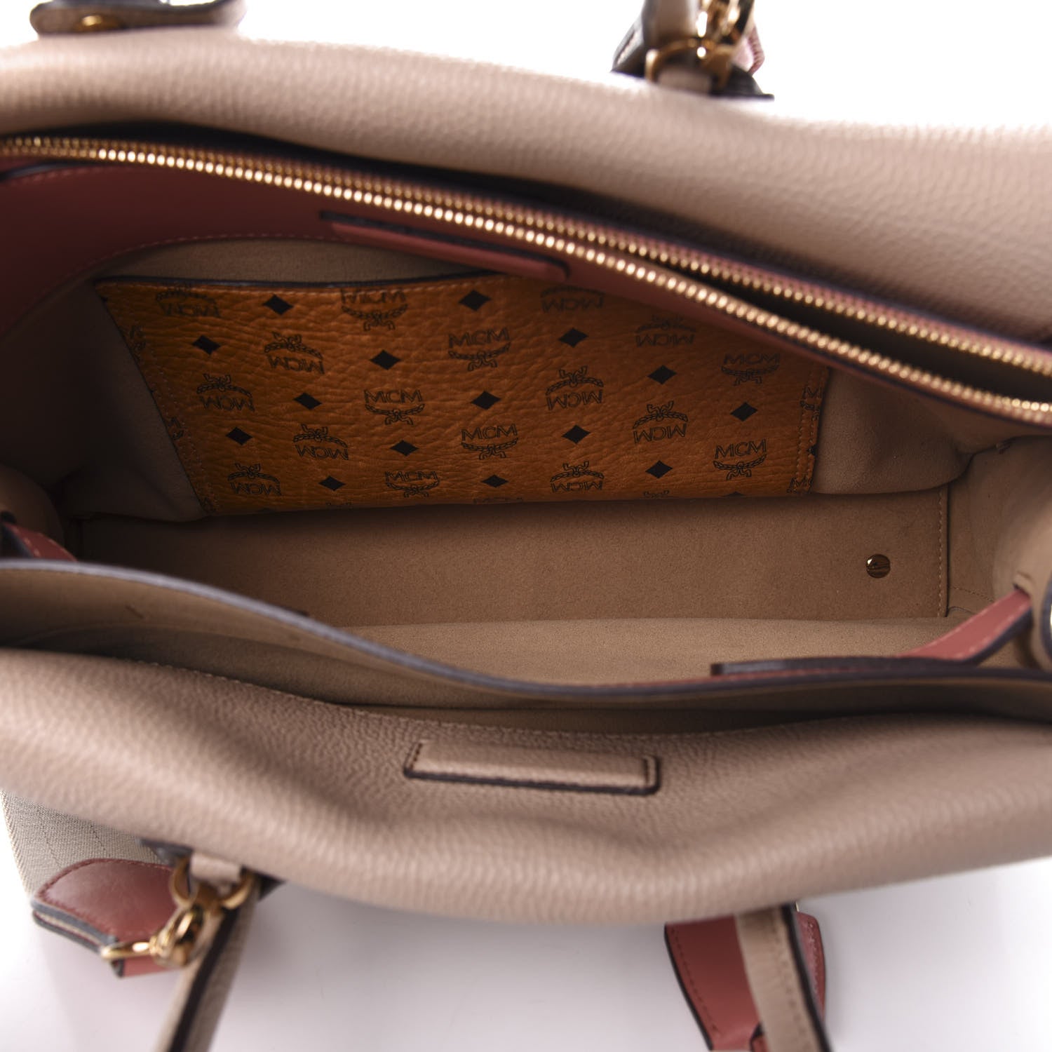 MCM Grained Calfskin Medium Milla Tote Taupe Pink 5 of 11
