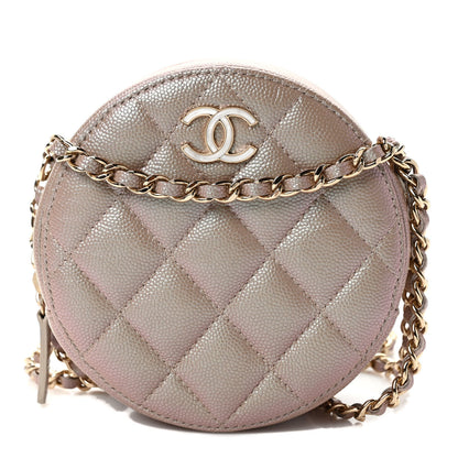 Chanel Iridescent Caviar Resin Quilted Round Clutch With Chain Beige 1 of 10