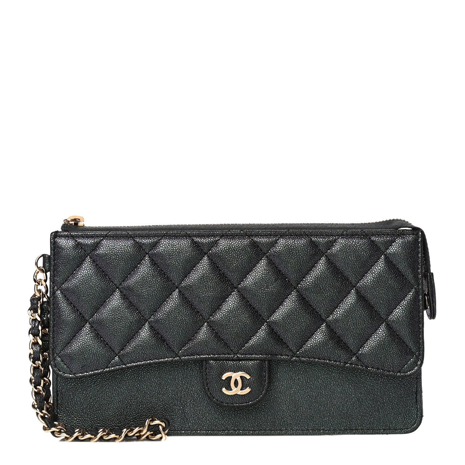 Chanel Iridescent Caviar Quilted Classic Pouch With Handle Black 1 of 11