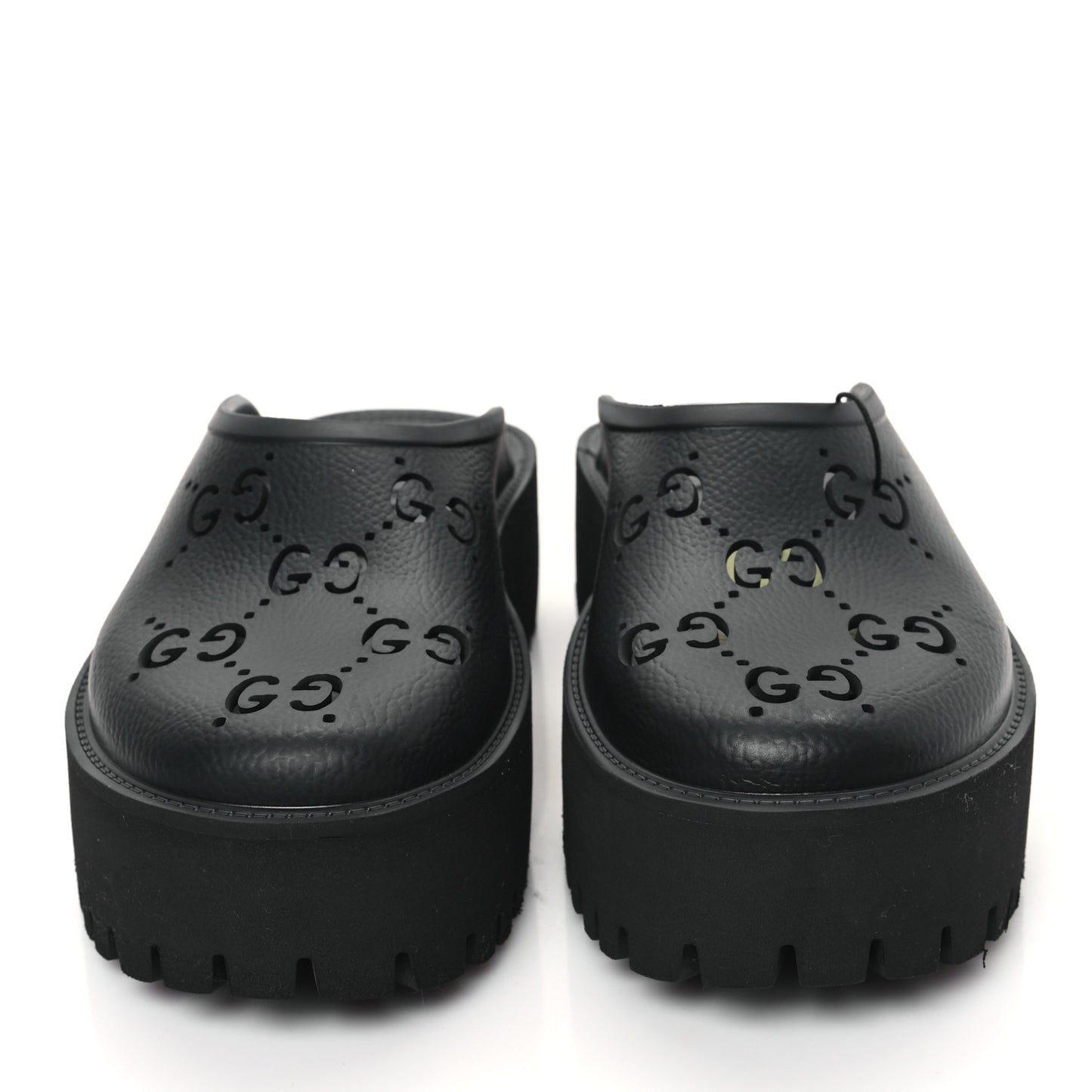 Rubber GG Monogram Perforated Elea Platform 55mm Lug Sole Sandals 39 Black