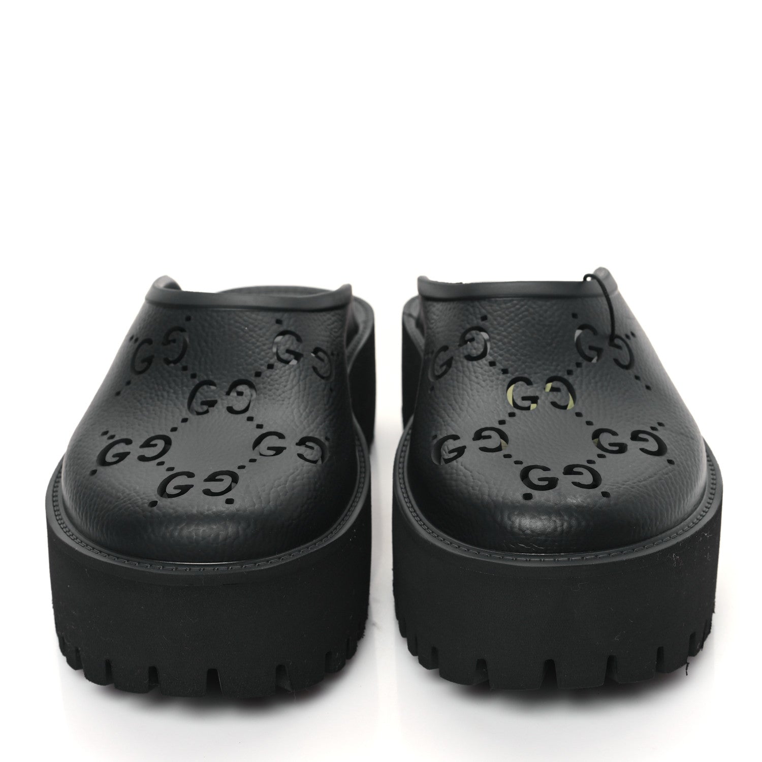 Gucci Rubber GG Monogram Perforated Elea Platform 55mm Lug Sole Sandals 39 Black 2 of 9