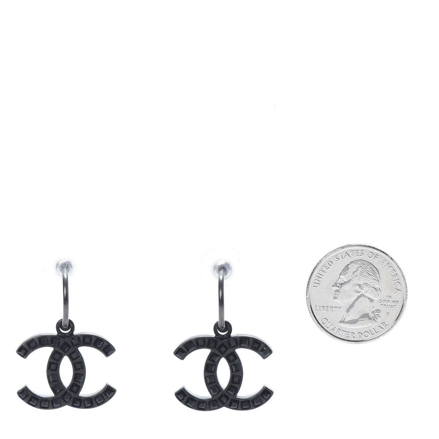 Baguette Crystal CC Dangle Earrings Black
