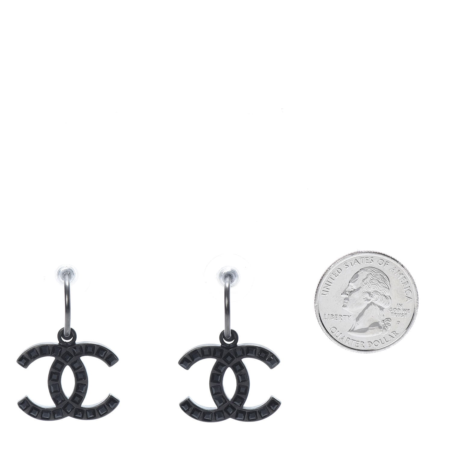 Chanel Baguette Crystal CC Dangle Earrings Black 2 of 5