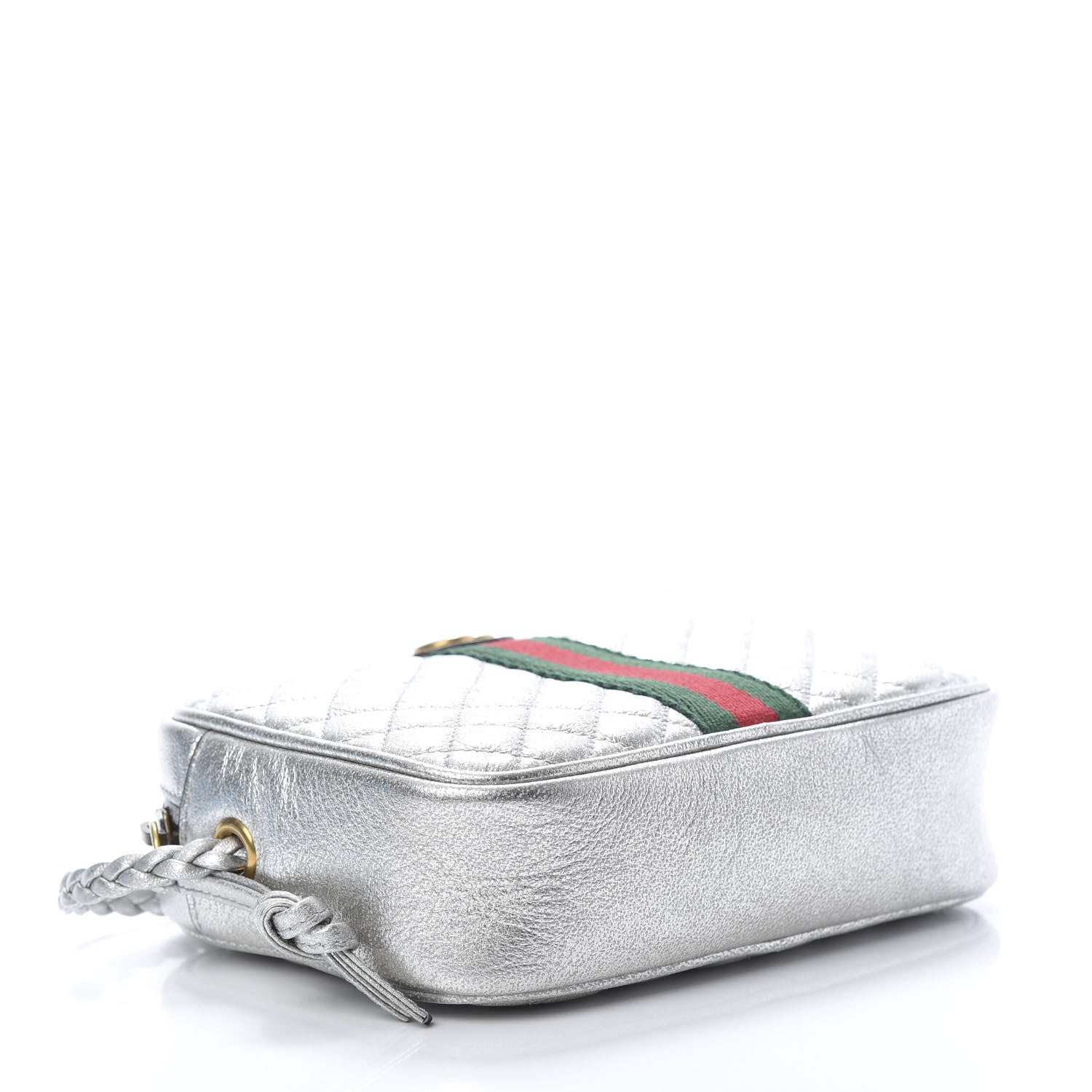 Gucci Laminated Nappa Web Trapuntata Mini GG Shoulder Bag Argento 3 of 10