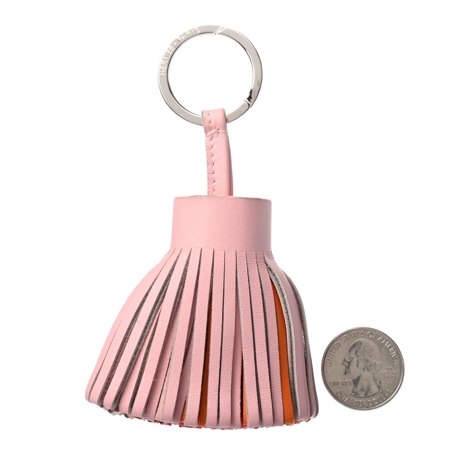Hermes Lambskin Tri-Color Carmen Tassel Key Holder Rose Sakura Orange Bougainvillea 2 of 4