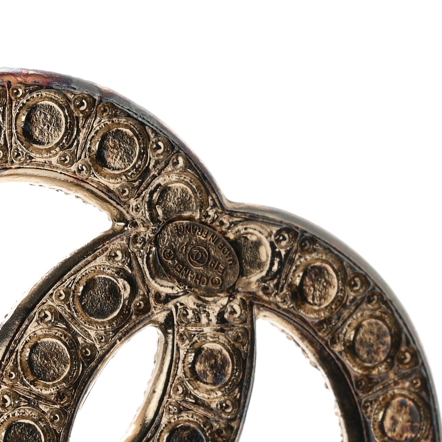 Chanel Metal Crystal Graduated Pearl CC Brooch Gold 3 of 3