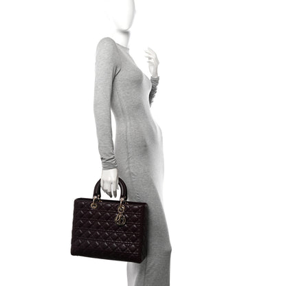Christian Dior Lambskin Cannage Large Lady Dior Burgundy 2 of 13